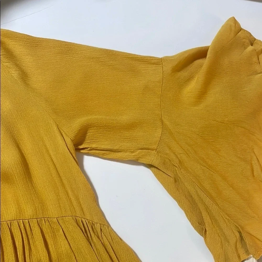 Umgee USA Yellow Mustard Crochet Lace Bell Sleeve Boho‎ Tunic Dress